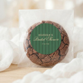 Randig Vintage Script Grön Bröllopsfest Runt Klistermärke