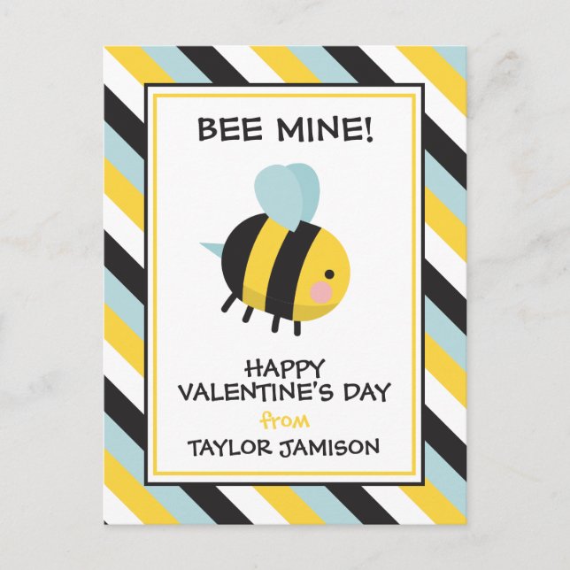 Randiga Bee Mine Valentines Classroom Cards Vykort (Framsida)