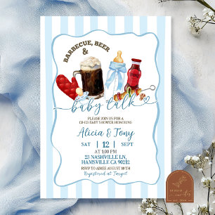 Randiga Blå BBQ Blöjor och Öl Pojke Baby Shower Inbjudningar