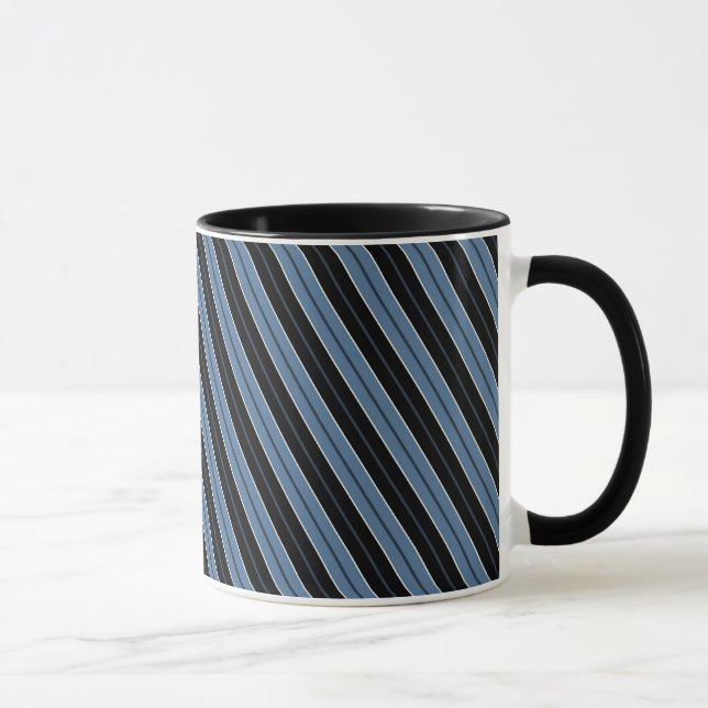 Randiga blå svart vit diagonala ränder mugg (Höger)