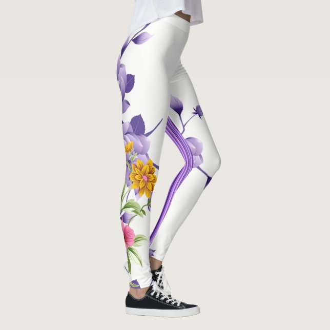 Randiga blommiga lila leggings (Höger)