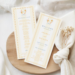 Randiga blommiga vapenmonogram och rosett Vårbröll Program