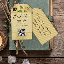 Randiga botaniska tack-QR-kod Affärsetiketter Presentetikett