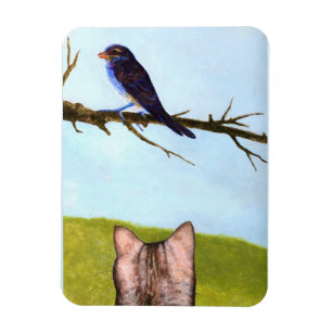 Randiga katter pratar med fåglar magnet
