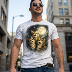 Randiga katter som glor på fullmåne och stjärnor t shirt