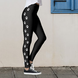 Randiga leggingar med tassavtryck svarta leggings