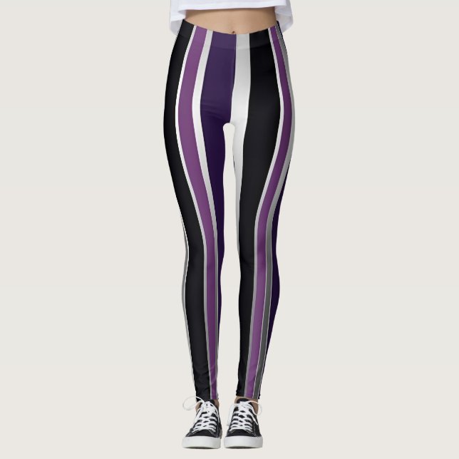 Randiga lila och svarta leggings (Framsida)