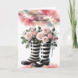 Randiga Rainboots och Rosor en födelsedag Kort