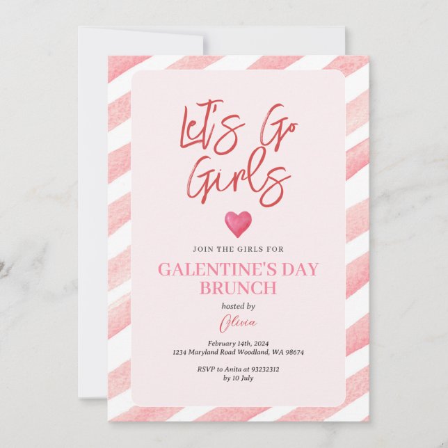 Randiga Rosa Galentine's Dag Dinner Valentine Inbjudningar (Framsida)