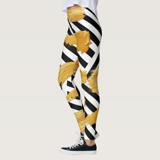 Randiga svarta & vita Leggings  (Vänster)