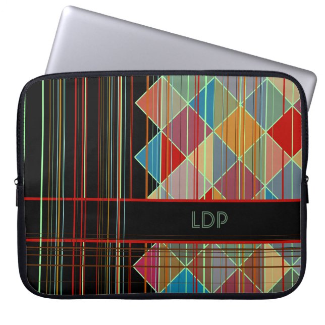 Randiga triangelShapar med initialer på svart Laptop Sleeve (Framsidan)