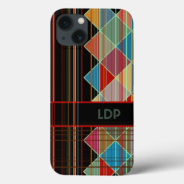 Randiga triangulära former med initialer på svart (Baksida)