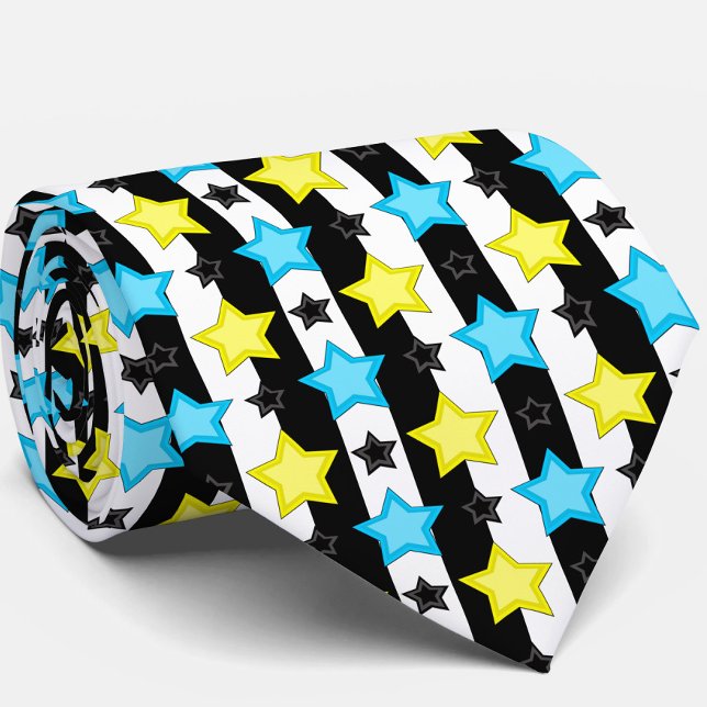 Randigt Blått Gult Stjärnmönster Design  Slips (Skapare uppladdad)
