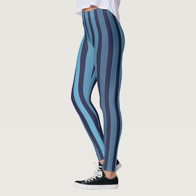 Randigt enfärgat mönster retro blått leggings (Vänster)