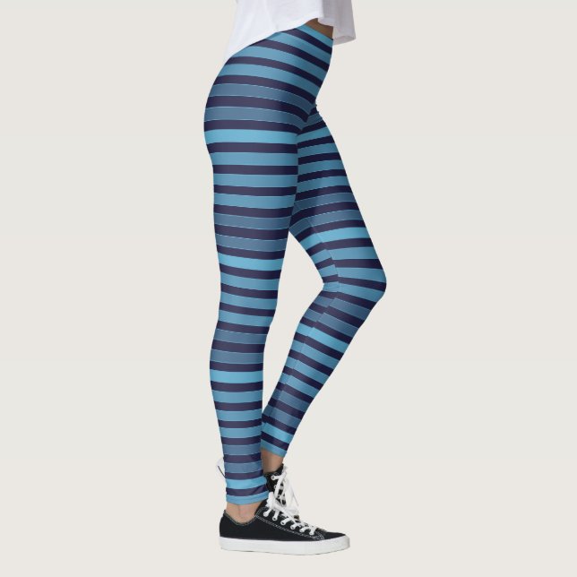 Randigt enfärgat mönster retro blått leggings (Höger)