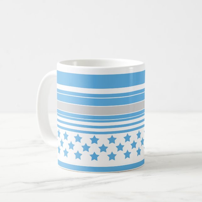 Randigt himmelsblått mönster med stjärnor kaffemugg (Framsida vänster)