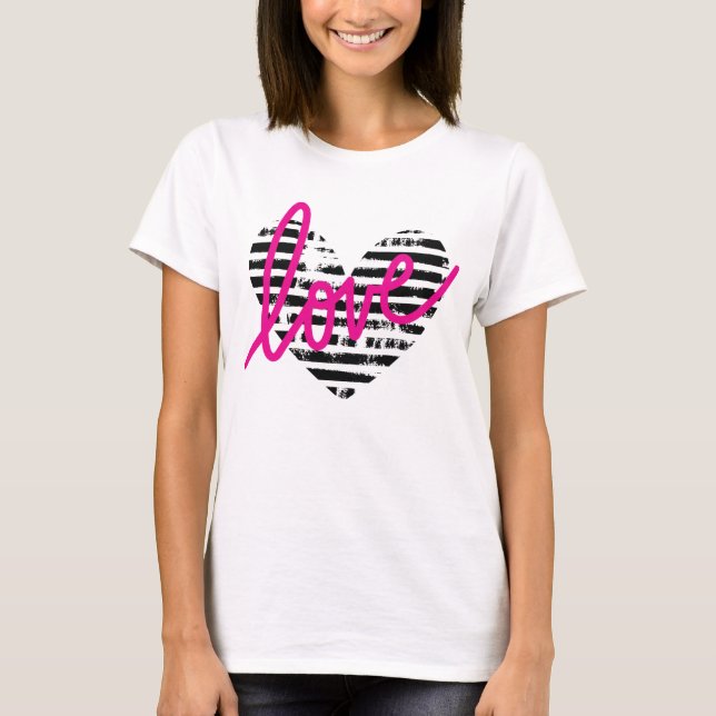 Randigt hjärta kärleksdesign t shirt (Framsida)