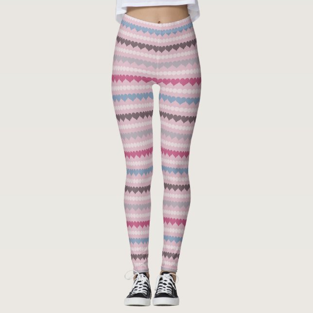 Randigt hjärta och cirkelmönster leggings (Framsida)
