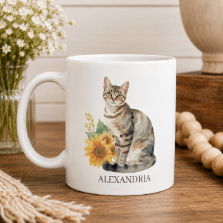 Randigt Kattmonogram Kaffemugg