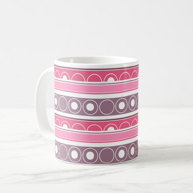 Randigt mönster med cirklar och ringar retro stil kaffemugg (Framsida vänster)