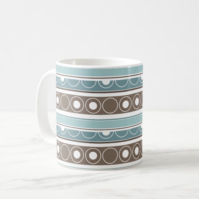 Randigt mönster med cirklar och ringar retro stil kaffemugg (Framsida vänster)