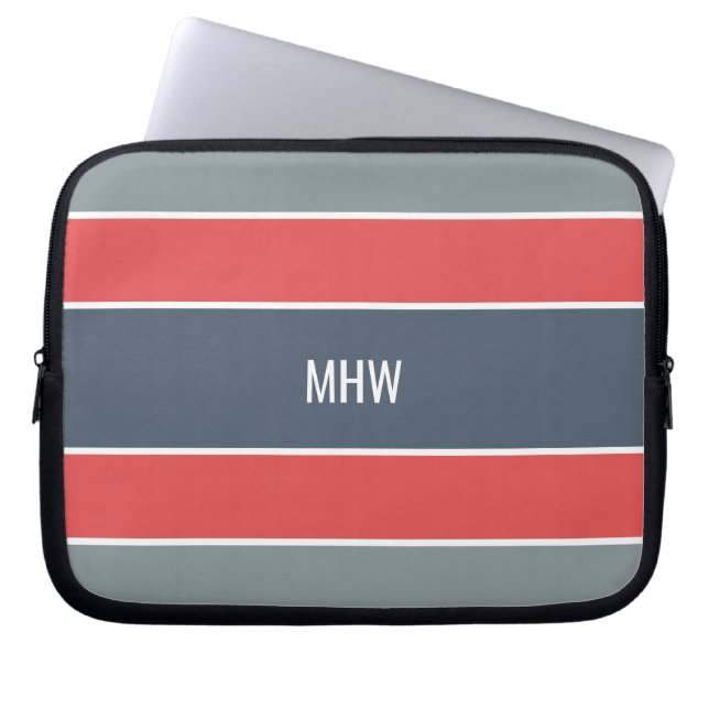 Randigt mönster med eget monogram laptopslidor laptop sleeve (Framsidan)