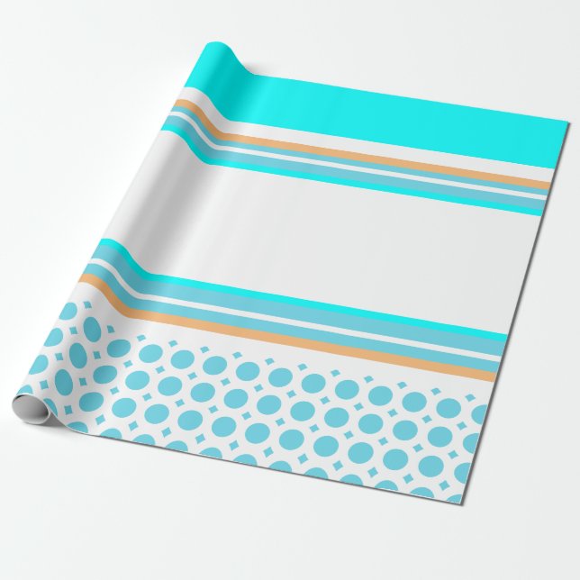 Randigt mönster Orange Aqua Blå Party Presentpapper (Utrullad)