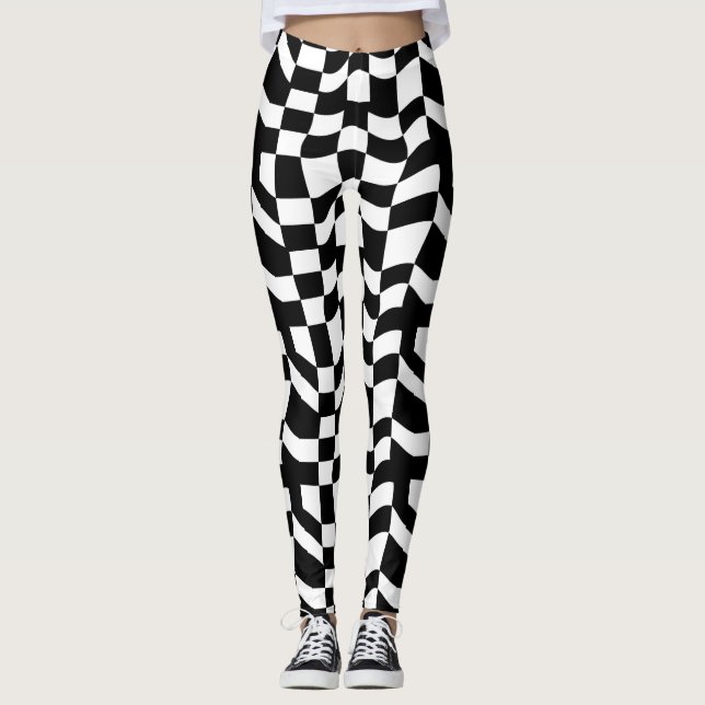 Randigt mönstrad abstrakt svart och vit leggings (Framsida)
