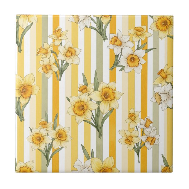 Randigt narcissblommönster (1) kakelplatta (Framsidan)