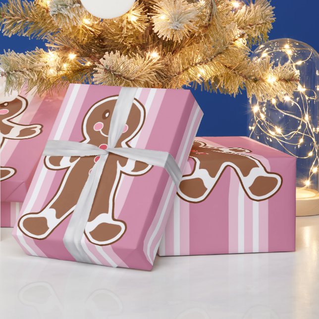 Randigt paketpapper med pepparkaksgubbe (Helgdagar)