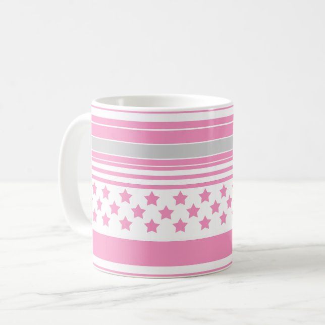 Randigt rosa mönster med stjärnor kaffemugg (Framsida vänster)