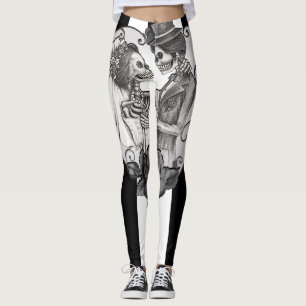 Randigt Skelett Kärlekspar Äktenskap Dans Leggings