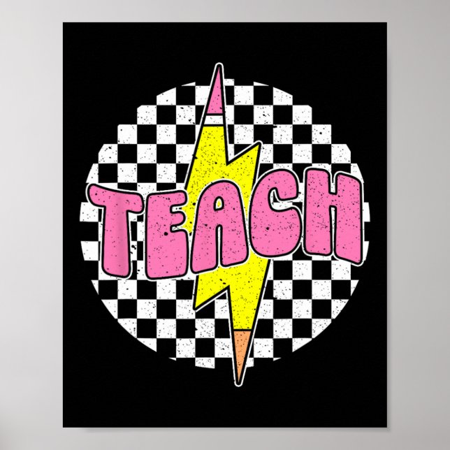 Randigt Teach Pencil Blixt Tillbaka Till Skolan Poster (Framsidan)