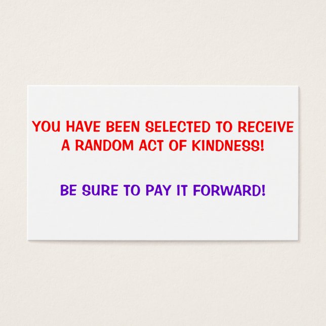 Random Act of Kindness, Betala det framöver kort (Framsidan)