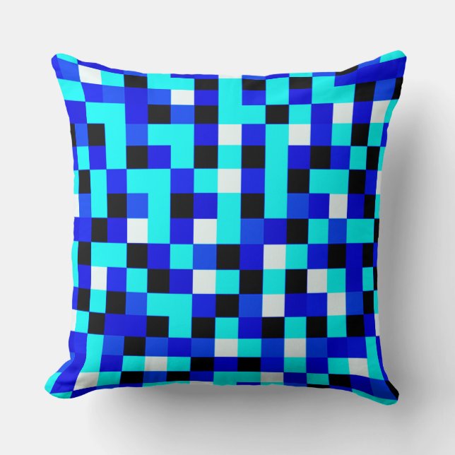 Random Checkated Pixel Art - Blue & White Kudde (Framsida)