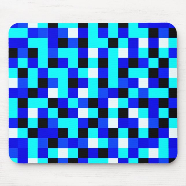 Random Checkated Pixel Art - Blue & White Musmatta (Framsidan)