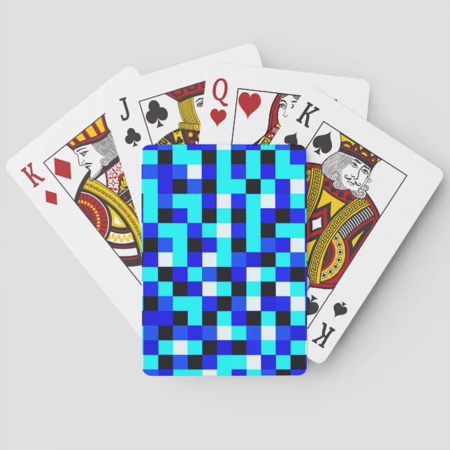 Random Checkated Pixel Art - Blue & White Spelkort (Baksidan)