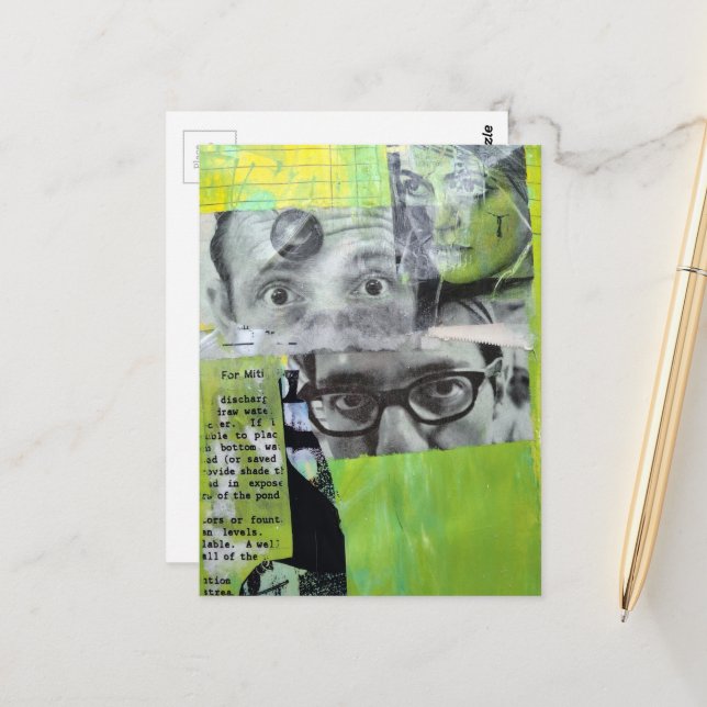 Random Collage of  Vintage Faces Vykort (Fram/Back In Situ)