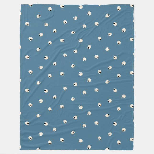 Random Cute Kawaii Skull Dots blek blue Fleecefilt (Framsidan)