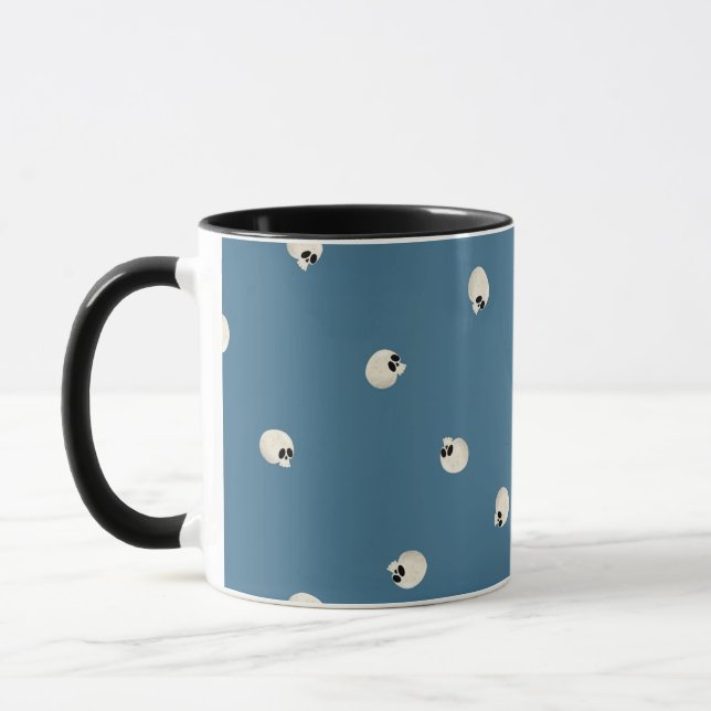 Random Cute Kawaii Skull Dots blek blue Mugg (Vänster)