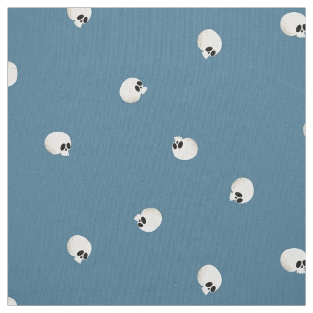 Random Cute Kawaii Skull Dots Blek Blue Tyg (Provkarta)