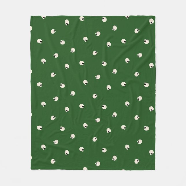 Random Cute Kawaii Skull Dots mörk grönt Fleecefilt (Framsidan)