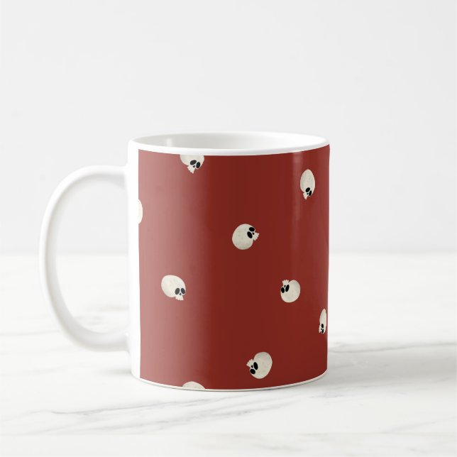 Random Cute Kawaii Skull Dots red Kaffemugg (Vänster)