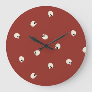 Random Cute Kawaii Skull Dots red Stor Klocka