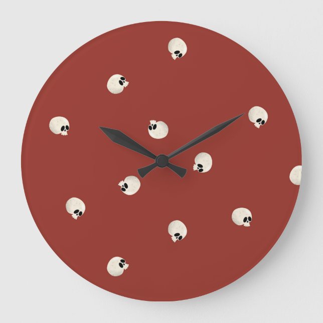 Random Cute Kawaii Skull Dots red Stor Klocka (Framsida)