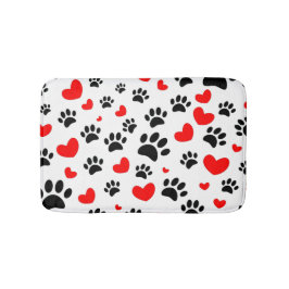 Random Dog Paw Prints And Red Hearts Canine Art Badrumsmatta