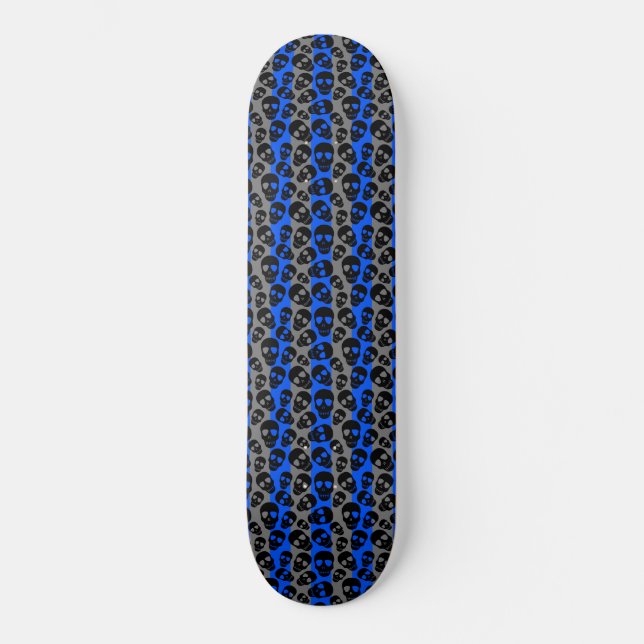 Random Döskallars Blue Grått Rand Mini Skateboard Bräda 18,5 Cm (Framsida)
