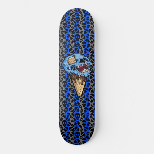 Random Döskallars Blue Ice Cream Skull Gravestone Mini Skateboard Bräda 18,5 Cm (Framsida)