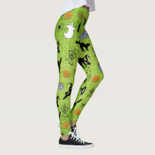 Random Halloween Grönt Mönster BG Helgdag Design Leggings