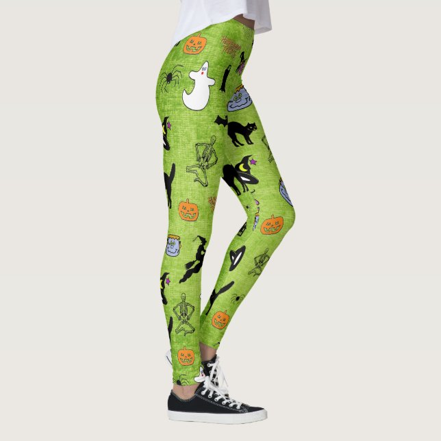 Random Halloween Grönt Mönster BG Helgdag Design Leggings (Höger)